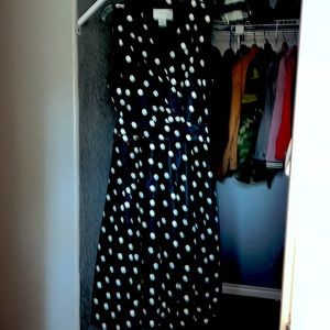 Pleated polkadot black and white dress